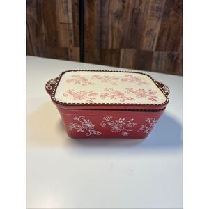 Temp-tations Floral Lace 0.75 Qt Loaf Baker w Lid Red